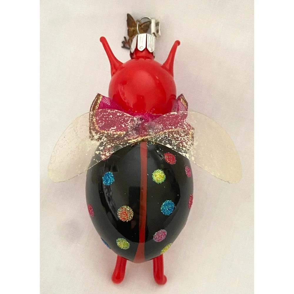 Vtg 2004 NEIMAN MARCUS Blown Glass BUG Glitter Christmas ORNAMENT